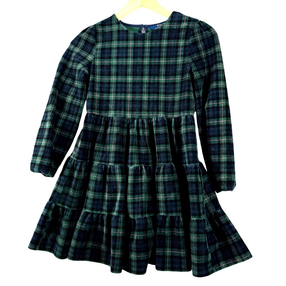 Polo Ralph Lauren Kids Girls Corduroy Green Black Blue Dress Sz M 8/10